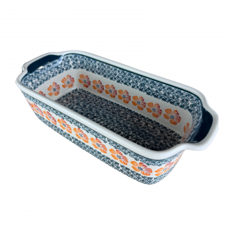 Tavi de copt - Tava cozonac Poppy Rain, ceramica smaltuita, pictata manual, 26,5 x 12,5 cm, volum 1,0 L