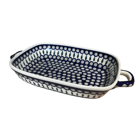 Tavi de copt - Tava cu manere pentru cuptor, Peacock Tear Drops, dreptunghiulara, ceramica smaltuita, pictata manual, 27,2 x 45,0 cm, volum 3,5 L