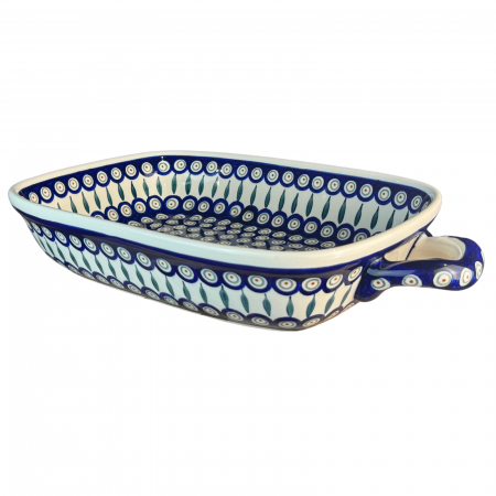 Tava cu manere pentru cuptor, Peacock Tear Drops, dreptunghiulara, ceramica smaltuita, pictata manual, 27,2 x 45,0 cm, volum 3,5 L [0]