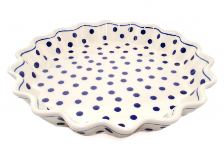 Tava cuptor rotunda Blue Dots, ceramica smaltuita, pictata manual, diametru 26,4 cm, volum 0,7 L [1]