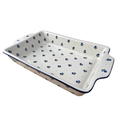 Noutăți. - Tava dreptunghiulara cu manere Blue Spring, ceramica smaltuita, pictata manual, 23,0 X 39, 0 cm