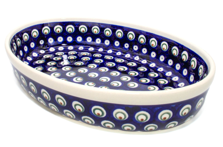 Tava ovala pentru copt Blue Peacock Eyes, ceramica smaltuita, pictata manual, 19,0 x 27,5 cm, volum 1,4 L [0]