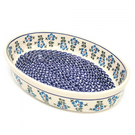 Tava ovala pentru copt Forget-me-nots, ceramica smaltuita, pictata manual, 19,0 x 27,5 cm, volum 1,4 L [0]