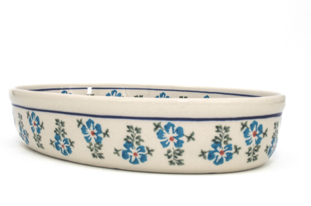 Tava ovala pentru copt Forget-me-nots, ceramica smaltuita, pictata manual, 19,0 x 27,5 cm, volum 1,4 L [2]