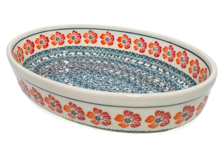 Tavi de copt - Tava ovala pentru copt Poppy Rain, ceramica smaltuita, pictata manual, 19,0 x 27,5 cm, volum 1,4 L