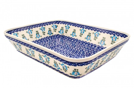 Tava pentru copt Forget-me-nots, dreptunghiulara, ceramica smaltuita, pictata manual, 27,5 x 33,3 cm, volum 3,4 L [0]