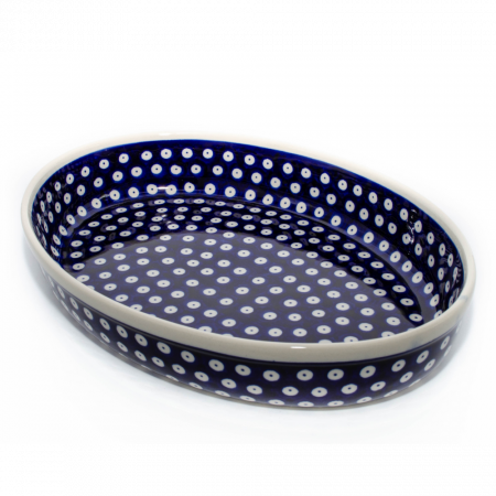 Tava pentru copt ovala Blue Eyes, ceramica smaltuita, pictata manual, 22,0 x 31,0 cm, volum 1,6 L