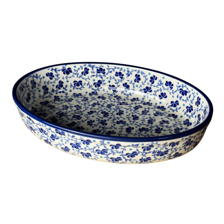 Tavi de copt - Tava pentru copt ovala, Blue on Blue, ceramica smaltuita, pictata manual, 19,0 x 27,5 cm, volum 1,4 L