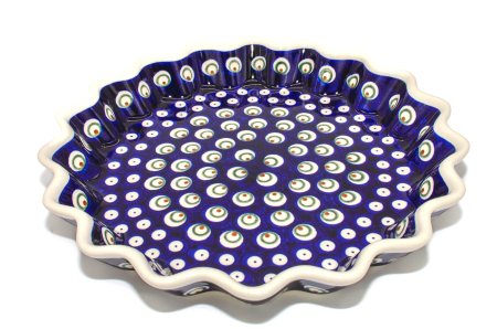 Tava pentru copt rotunda Blue Peacock Eyes, ceramica smaltuita, pictata manual, diametru 26,4 cm, volum 0,7 L [1]