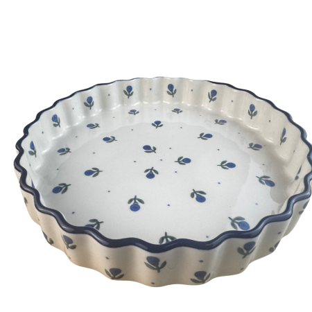 Tava tarta Blue Spring, ceramica smaltuita, pictata manual, 24 cm [7]