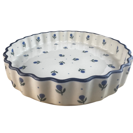 Tava tarta Blue Spring, ceramica smaltuita, pictata manual, 24 cm [6]
