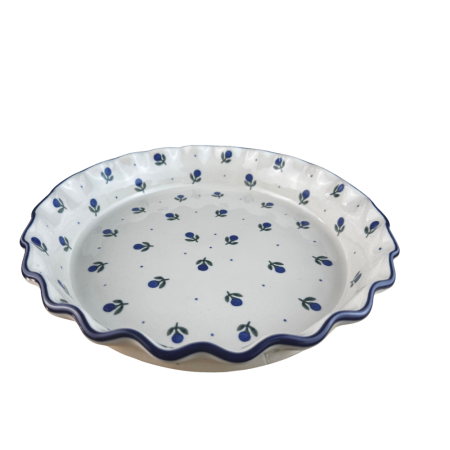 Colectia Blue Spring - Tava tarta Blue Spring, ceramica smaltuita, pictata manual, diametru 25,5 cm