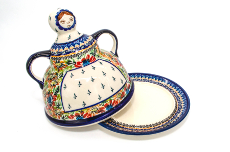 Platou cu capac  "figurina" pentru branzeturi / unt ,  Flower Jungle, ceramica smaltuita, pictata manual, 11,0 x 19,0 cm [3]