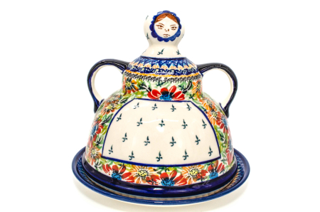 Platou cu capac  "figurina" pentru branzeturi / unt ,  Flower Jungle, ceramica smaltuita, pictata manual, 11,0 x 19,0 cm [6]