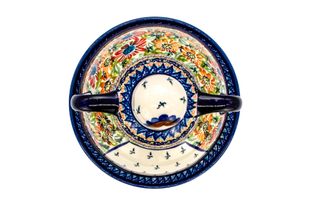 Platou cu capac  "figurina" pentru branzeturi / unt ,  Flower Jungle, ceramica smaltuita, pictata manual, 11,0 x 19,0 cm [2]