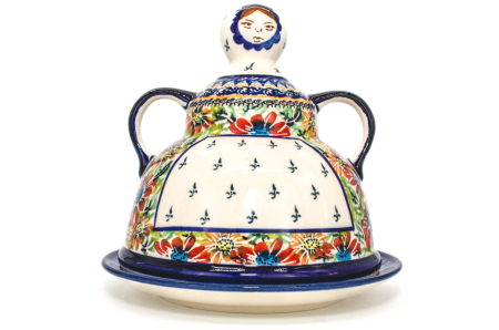 Platou cu capac  "figurina" pentru branzeturi / unt ,  Flower Jungle, ceramica smaltuita, pictata manual, 11,0 x 19,0 cm [7]