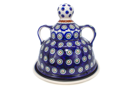 Platou cu capac  "figurina" pentru branzeturi / unt  Peacock Eyes, ceramica smaltuita, pictata manual, 17,4 x 19,2 cm [4]