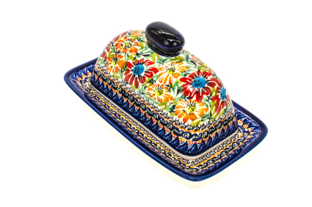 Untiera dreptunghiulara cu capac Flower Jungle, ceramica smaltuita, pictata manual 11,1 x 19,17 cm [0]