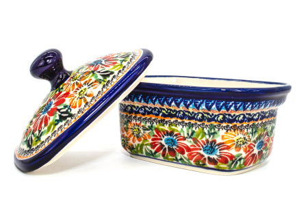 Untiera dreptunghiulara cu capac Flower Jungle, ceramica smaltuita, pictata manual, 12,5 x 15,0 x 12,0 cm [4]