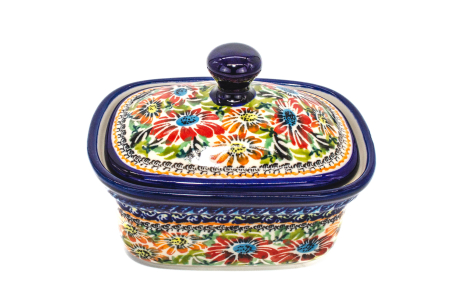 Untiera dreptunghiulara cu capac Flower Jungle, ceramica smaltuita, pictata manual, 12,5 x 15,0 x 12,0 cm [2]