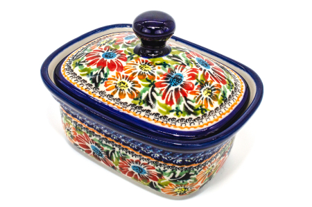 Untiera dreptunghiulara cu capac Flower Jungle, ceramica smaltuita, pictata manual, 12,5 x 15,0 x 12,0 cm [0]