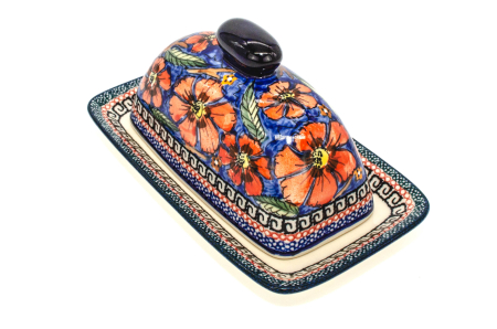 Untiera dreptunghiulara cu capac Poppy Bouquet, ceramica smaltuita, pictata manual 11,1 x 19,1 cm [0]