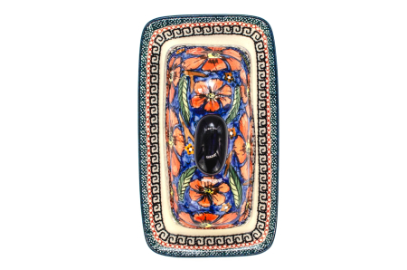 Untiera dreptunghiulara cu capac Poppy Bouquet, ceramica smaltuita, pictata manual 11,1 x 19,1 cm [2]