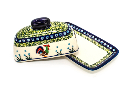 Untiera dreptunghiulara cu capac Vintage Rooster, ceramica smaltuita, pictata manual 11,1 x 19,1 cm [2]