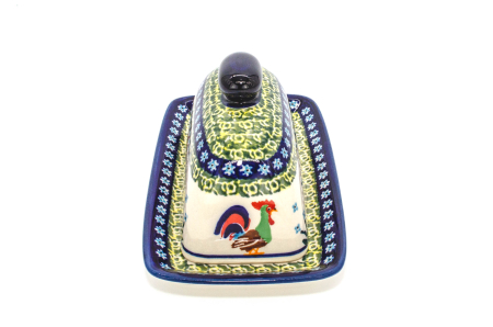 Untiera dreptunghiulara cu capac Vintage Rooster, ceramica smaltuita, pictata manual 11,1 x 19,1 cm [3]