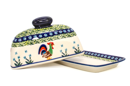 Untiera dreptunghiulara cu capac Vintage Rooster, ceramica smaltuita, pictata manual 11,1 x 19,1 cm [4]