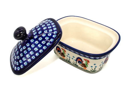 Untiera dreptunghiulara cu capac Vintage Rooster, ceramica smaltuita, pictata manual,12,5 x 15,0 x 12 cm [4]