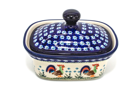 Untiera dreptunghiulara cu capac Vintage Rooster, ceramica smaltuita, pictata manual,12,5 x 15,0 x 12 cm [2]