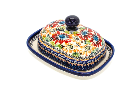 Untiera ovala cu capac Flower Jungle, ceramica smaltuita, pictata manual 12,0 x 15,7 cm [0]