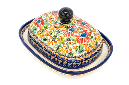 Untiera ovala cu capac Flower Jungle, ceramica smaltuita, pictata manual,15,0 x 19,8 cm [0]