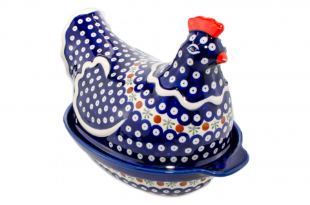Vas cu capac pentru cuptor in forma de "gaina" Blue Eyes Festive, ceramica smaltuita, pictat manual [0]