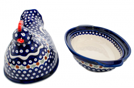 Vas cu capac pentru cuptor in forma de "gaina" Blue Eyes Festive, ceramica smaltuita, pictat manual [3]