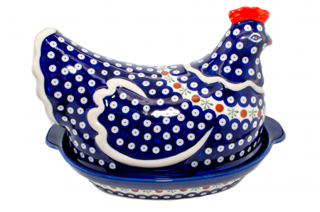 Vas cu capac pentru cuptor in forma de "gaina" Blue Eyes Festive, ceramica smaltuita, pictat manual [1]