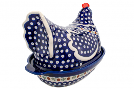 Vas cu capac pentru cuptor in forma de "gaina" Blue Eyes Festive, ceramica smaltuita, pictat manual [5]