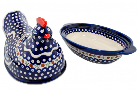 Vas cu capac pentru cuptor in forma de "gaina" Blue Eyes Festive, ceramica smaltuita, pictat manual [2]