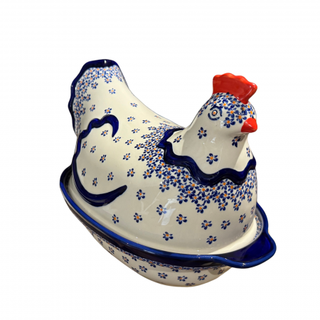 Vas cu capac pentru cuptor in forma de "gaina" Blue Field, ceramica smaltuita, pictat manual [4]