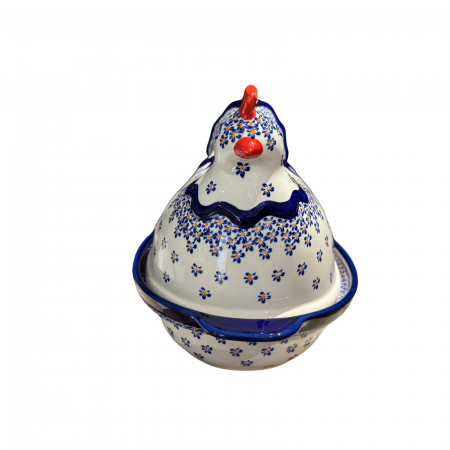 Vas cu capac pentru cuptor in forma de "gaina" Blue Field, ceramica smaltuita, pictat manual [3]