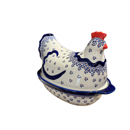 Vas cu capac pentru cuptor in forma de "gaina" Blue Field, ceramica smaltuita, pictat manual [6]