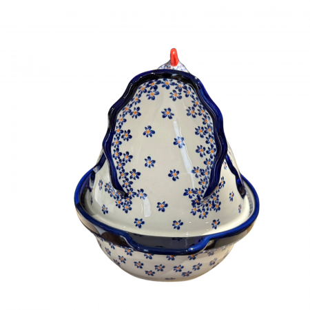 Vas cu capac pentru cuptor in forma de "gaina" Blue Field, ceramica smaltuita, pictat manual [9]