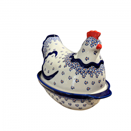 Vas cu capac pentru cuptor in forma de "gaina" Blue Field, ceramica smaltuita, pictat manual [8]