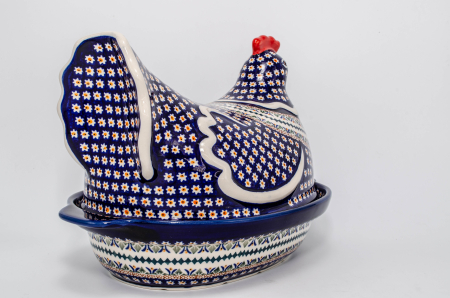 Vas cu capac pentru cuptor in forma de "gaina" Bright Eyes, ceramica smaltuita, pictat manual [2]