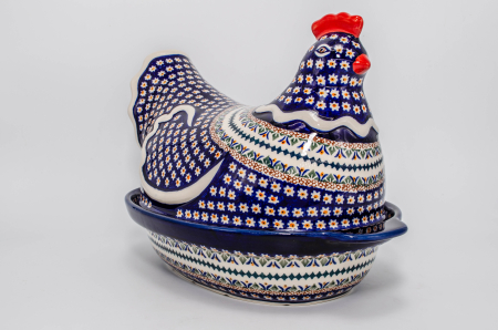 Vas cu capac pentru cuptor in forma de "gaina" Bright Eyes, ceramica smaltuita, pictat manual [0]