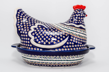 Vas cu capac pentru cuptor in forma de "gaina" Bright Eyes, ceramica smaltuita, pictat manual [1]