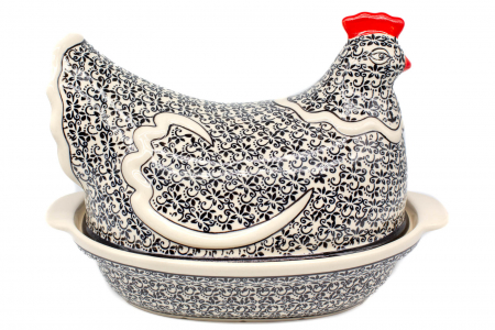 Vas cu capac pentru cuptor in forma de "gaina" Brown Laces, ceramica smaltuita, pictat manual [2]