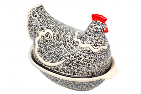 Vas cu capac pentru cuptor in forma de "gaina" Brown Laces, ceramica smaltuita, pictat manual [1]