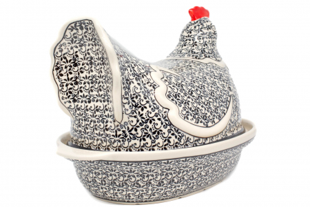 Vas cu capac pentru cuptor in forma de "gaina" Brown Laces, ceramica smaltuita, pictat manual [3]